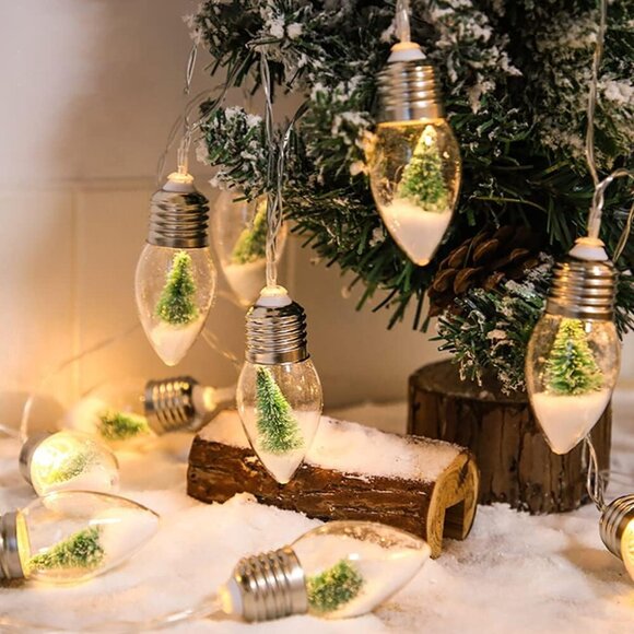 NWT Christmas Tree Snow Lightbulb Globe String Lights - Picture 7 of 7